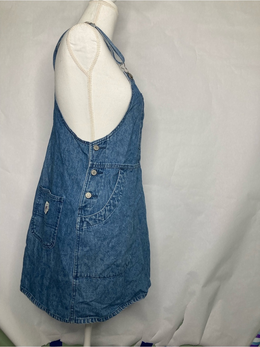 Vintage Y2K American Eagle Outfitters Denim Overall Mini Dress Jumper Size Large - Picture 4 of 6